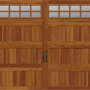 16' x 7' Stamped Carriage House door, Insulated with clear windows, Accent woodtone color
